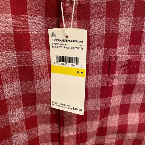 SOLD***Original Penguin Men's Red Gingham Long Sleeve Button Down Shirt - M - Picture 4 of 12